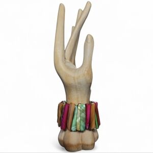 Vtg Mother-of-Pearl Abolone Shell Stretch Bracelet - Multicolor